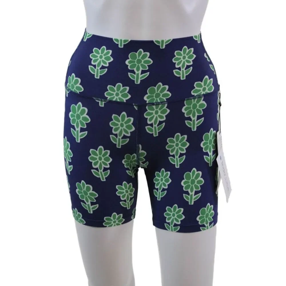 Rhode Womens Stretch Floral Print Mid-Rise Activewear Bike Shorts Blue Size XS